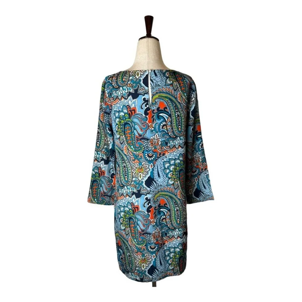 J Crew Dress Women 4 Blue Jules‎ Moonglow Paisley Gallery Boho Hippie Mini Shift
